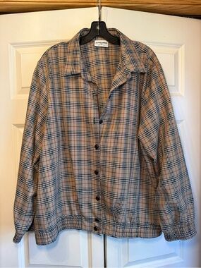 Alfred Dunner Tan, Black & Red Plaid Jacket - “Burberry” Look